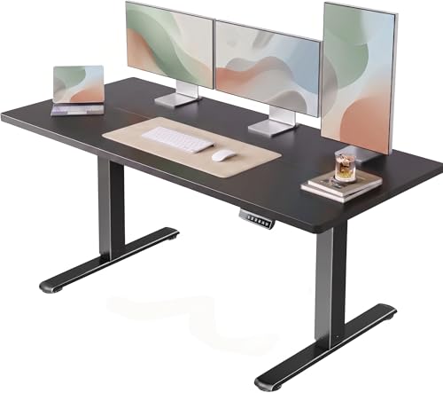 Image of HUANUO 63 x 24 inch Electric Standing Desk Adjustable Height, 4 Memory Height Settings, Sit Stand Up Desk for Home Office & Computer Workstation, Black