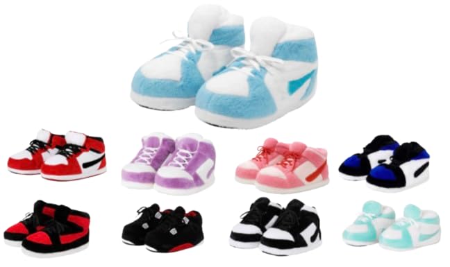 Warm Sneaker Slippers Anti Slip Soft Comfy House Shoes Plush Fuzzy Slide One Size Fits Most Bigfoot Novelty Gift Slipper(Light Blue White US Footwear Size System Adult Women Alpha Range Medium Small Large)