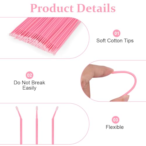 BUTBU 100 Stk Einweg Microbürsten Wimpernverlängerung, Wimpernverlängerungs Bürsten, Beauty-Salon & Hausgebrauch Eyelash Brush, Microbürstchen fürLashes Graft, Makeup, Mundpflege(Rosa)