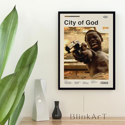 Image of BLINKART City Of God (2002) Movie Poster Frame 8x12 Inch | Premium 300 GSM Paper Wall Print | Mid Century Vintage Film Artwork for Home, Bedroom, Living Room, Office | Framed Photo Decor