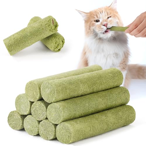 OSDUE 6 Stück Katzengras Snack, Cat Grass Teething Stick, Katzengras Sticks Gefriergetrocknet Snacks für Katzen, Katzenminze, Beißstab aus katzengras, für die Zahnpflege und Haarknäuel Entfernen