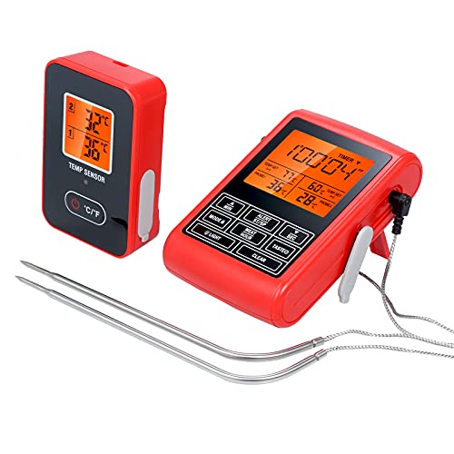 Ankeer Digital Food Thermometer and Timer Wireless Meat Thermomter Monitor Remote Meat Temperature Probe Oven Thermometer for Grill Barbecue Kitchen Cooking with Dual Probes
