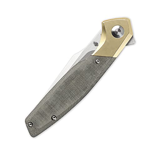 Kizer Grazioso Folding Knife With Clip, N690 Blade Knife, Brass And Green Micarta Handle, Flipper Knife For Man, V4572N2 #TOP2