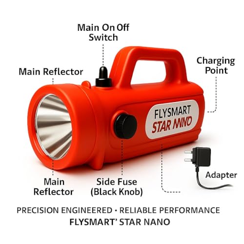 Image of Flysmart Star Nano LED Searchlight Torch - Long-Range 1KM Spotlight, High-Intensity, 7H Battery, Front & Side Light, Emergency Flashlight + Free Flora AA Torch Ideal for Outdoor, Security, Camping
