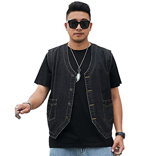 Gilet en jeans homme grande taille 6XL à 8XL en coton noir classique