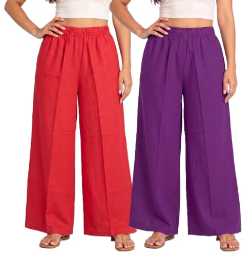 Image of Plaazo Women's Cotton Palazzo | Wide Leg Palazzo for Women | Soft Breathable High Waist Bottom Wear | Comfortable Casual, Office, Travel for Women