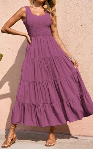 Image of PRETTYGARDEN Women's 2026 Casual Loose Plain Maxi Sundress Smocked Tank Dress Sleeveless Summer Beach Tiered Long Dresses