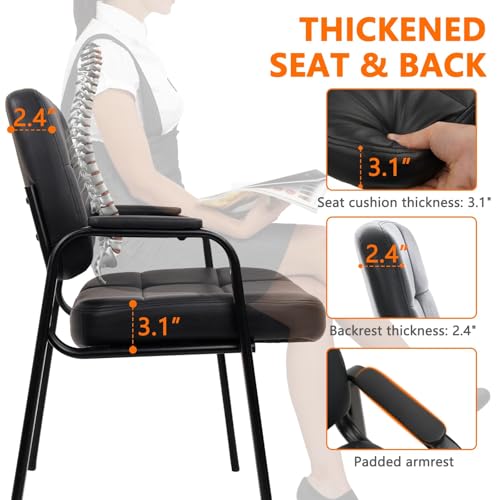Image of CLATINA Big & Tall Waiting Room Guest Chair Comfortable Reception Chairs with Bonded Leather Padded Arm Rest for Office Reception Lobby and Conference Desk, Black(8 Pack)