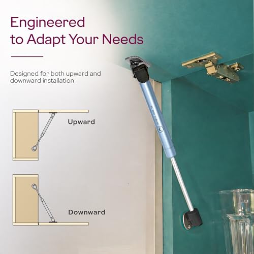 Image of Godrej Kitchen Fittings | Regular Hydraulic Gas Spring | 100N | for Kitchen Cabinets | High-Strength Steel with Chrome Plating | Multi-Angle Install | Hands-Free Door Support | Metal Clips
