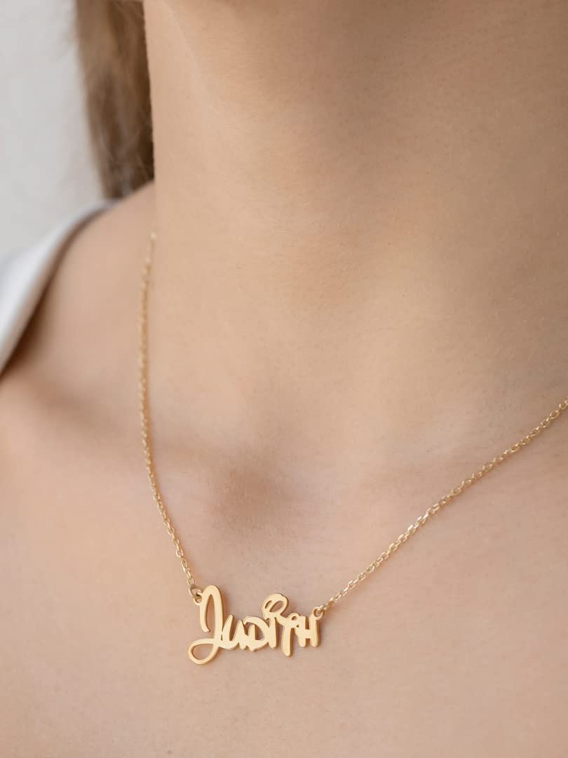 Colgante Personalizado con Nombre - Plata de Ley 925/1000 para Mujer – Collar Artesanal con Cadena Ajustable - Hecho en España (Modelo Funny Oro, Plata de Ley)