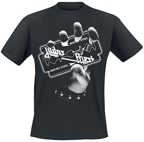 Judas Priest British Steel Hand White Hombre Camiseta Negro L 100% algodón Vorne Bedruckt Regular