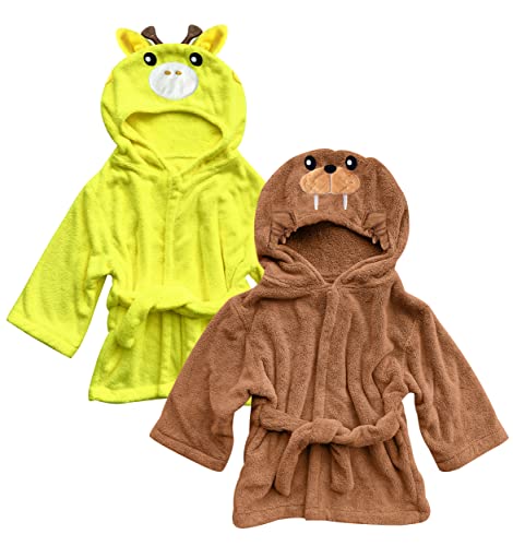 Image of Sunny zzzZZ 2 Pack Unisex Baby Plush Animal Face Robe for 0-9 Months - Baby Essentials Registry Gifts