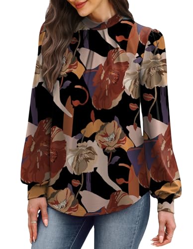 Image of WIHOLL Long Sleeve Shirts for Women Mock Neck Tops Pleated Front Blouses Dressy Casual Spring Fall Clothes 2026 Fashion