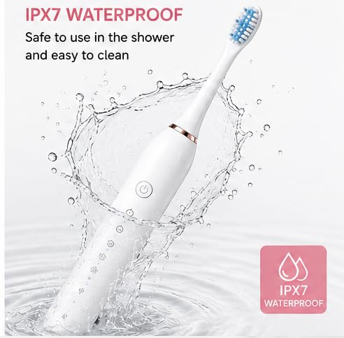 Image of Rechargeable Sonic Electric Toothbrush for Men & Women | 6 Cleaning Modes | 4 Replaceable Brush Heads | 40,000 Strokes /Min | IPX7 Waterproof | USB Fast Charging | 45-Day Battery | White