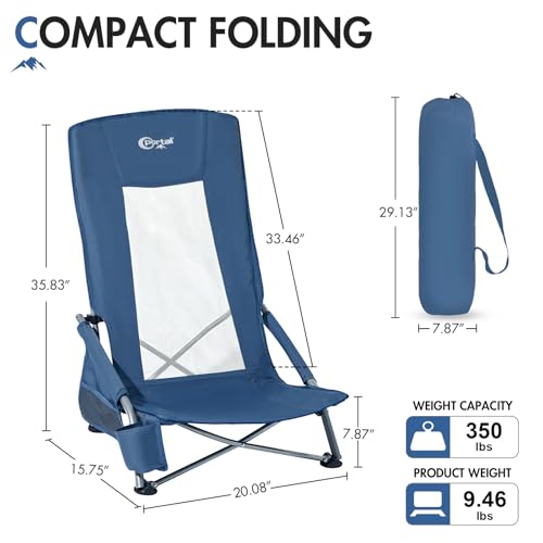 Portal High Back Beach Chair for Adults - Heavy Duty 350 lbs Folding Portable Sand Chair with Cup Holder & Side Pocket, Breathable Mesh Tall Camping Chair with Rotating Feet for Outdoor Travel Blue - view 2