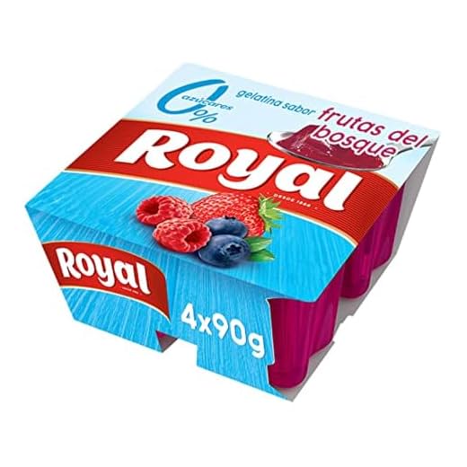 Royal Gelatina Sabor Frutos del Bosque 0%, Sin Azúcar, Pack 4 x 90 g
