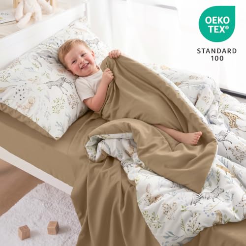 Image of PHF 4 Piece Toddler Bedding Set, Ultra Soft Toddler Comforter Sets Include Comforter, Fitted Sheet, Flat Top Sheet and Pillowcase for Boys Girls, Bed in a Bag forToddler Bedroom, Animal