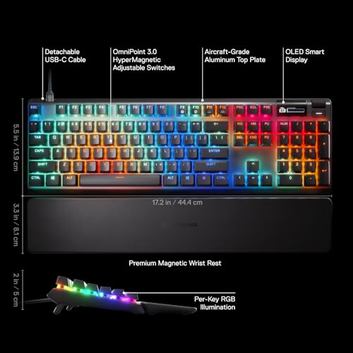 SteelSeries Apex Pro Gen 3 - Hypermagnetic Gaming Keyboard - OmniPoint 3.0 - Adjustable Activation - Rapid Trigger - Protection Mode - Rapid Tap/SOCD - OLED - RGB - PBT Keycaps - US Layout QWERTY by SteelSeries - Image 3