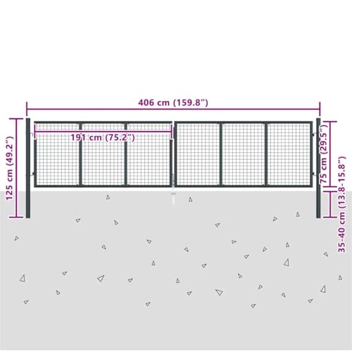 vidaXL Maschen-Gartentor verzinkter Stahl 400 x 75 cm Grau