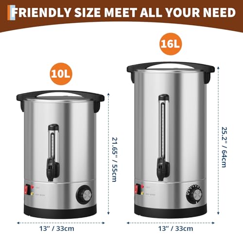 Image of 70-Cup Commercial Coffee Urn - 10l Large Stainless Steel Electric Coffee Maker with Double-Wall Insulation and Filter Basket - Suitable for Buffets, Catering, Parties, Weddings, and Business Events