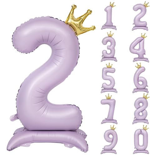 Standing Purple Crown Number 2 Balloon 40In Pastel Purple Crown 2 Balloon
