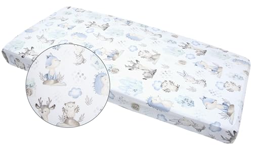 Medi Partners 3-pak Prześcieradło z gumką 70x140cm 100% bawełna pościel niemowlęca materac niemowlęcy śpiwór do łóżeczka dziecięcego(Sarna i jeż-Biały-Szary)