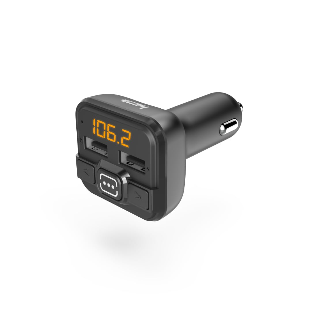 Hama Transmiter FM do radia samochodowego z AUX, USB i ładowarką samochodową (adapter samochodowy do zapalniczki samochodowej z gniazdem jack 3,5 mm i 2 portami USB do pendrive'a i do ładowania), czarny