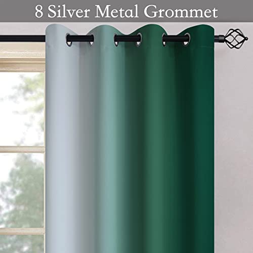 Image of SimpleHome Ombre Dark Green to Grey White Curtains for Living Room 52Wx84L | Room Darkening Curtains for Bedroom,Gradient Light Blocking Curtain,Thermal Insulated Grommet Window Drapes,2 Panels,84 Inch