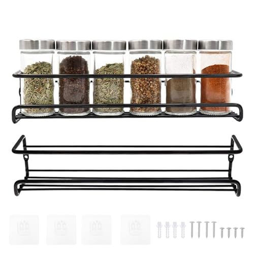 Qaestuan 2 Pièces Etagere à Epices, Etagere Epices Murale, Rangement Epices Cuisine Acier au Carbone, Porte Epices Cuisine Facile à Installer, pour Épices,...