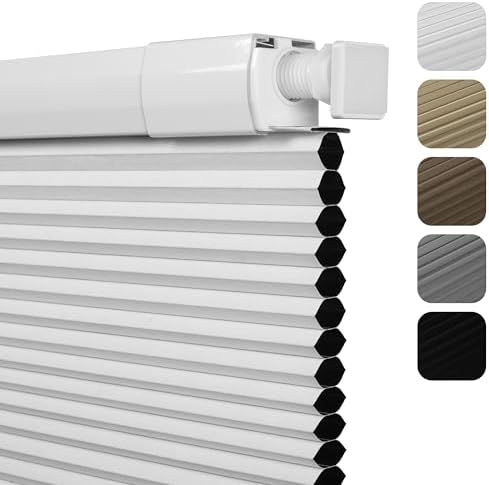 Sulugood No Drill No Tools Blackout Cellular Shades Easy to Install for Indoor Windows Cordless Honeycomb Blinds Thermal Insulated Noise Reduction,White,Custom Size