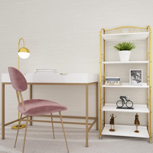 Yadoolife 5 Tiers Bookshelf For Bedroom, Vintage Arched 5 Shelf Metal Bookcases, White And Gold Storage Shelf, Vertical Book Rack, Books Holder Organizer In Classroom/Living Room/Home/Office #TOP6