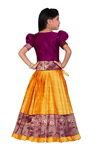 Image of New south Indian traditional pattu pavadai Jecquard Lehenga choli for girls dress