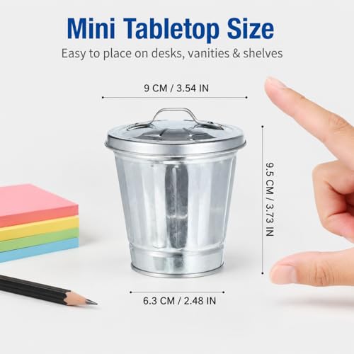 Image of jojofuny 12 Pack Mini Trash Cans with Lids, 3.7 Inch Silver Metal Garbage Can Favor Buckets, Small Desktop Bins for Trash Truck Birthday Party, Office Desk, Craft Storage, Pen Holder, Mini Planter