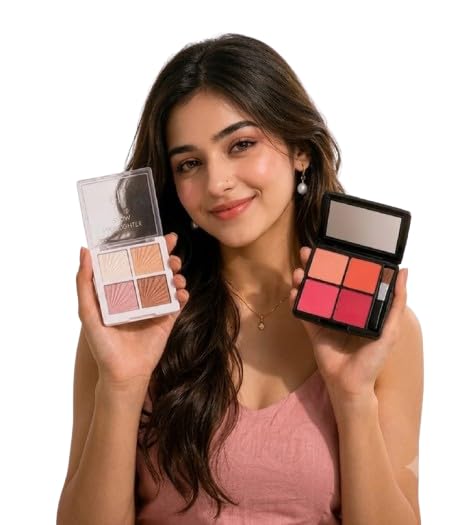 2 in 1 Makeup Palette Set with 4 Color Eyeshadow & 4 Color Blush Palette | Highly Pigmented, Blendable, Long Lasting, Lightweight Face & Eye Makeup Kit for Women & Girls-image-44