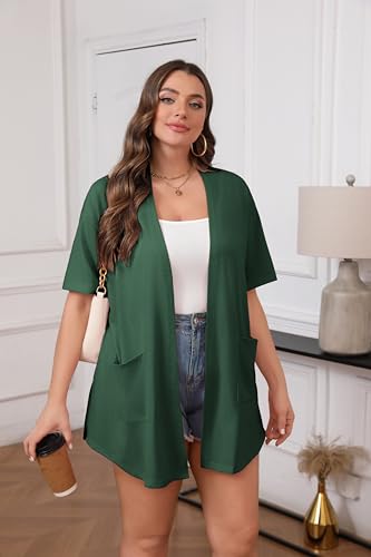 Image of IN'VOLAND Women Plus Size Lightweight Cardigan Short Sleeve Open Front Casual Summer Kimonos Cardigans with Pockets