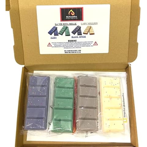 Wax Melts - 4 X Snap Bars - Perfume Set (Alien , Lady One Million , La Vie Est Belle , Black Opium - UK Handmade Scented Soy Wax Melts Vegan Cover