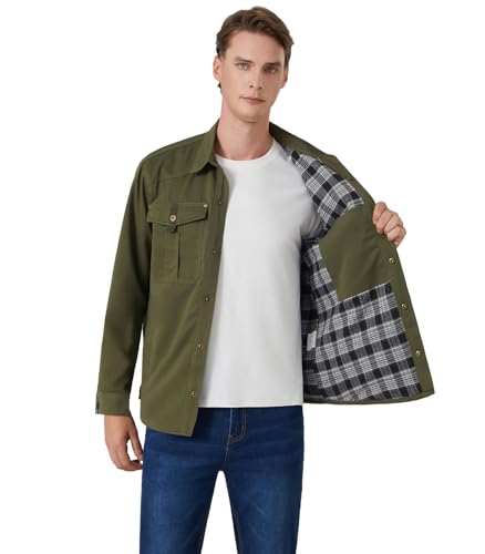 Image of FTIMILD Men's Flannel Lined Shirt Jacket Rugged Snap Button Shacket Cowboy Western Style Long Sleeve Outdoor Fall Jacket