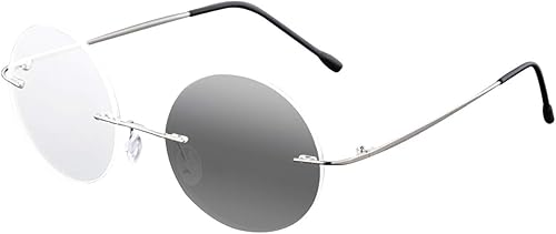 Hombres Mujeres Ronda Rimless Memory Metal Multifocal Progressive Reading Gafas fotocromáticas Sun Reader