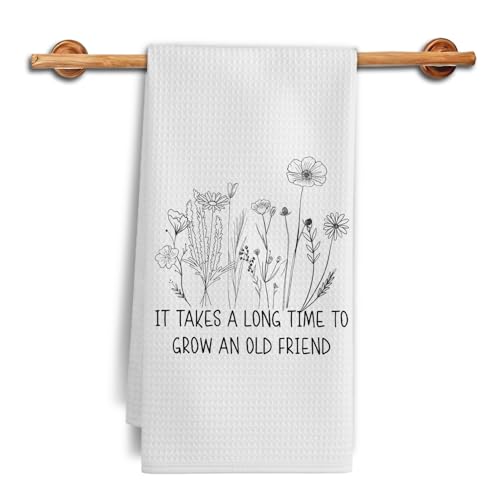 TAZSWDMM Friendship Gifts Kitchen Towels Gifts for Best Friend Woman Dish Tea Towels It Takes a Long Time to Grow an Old Friend Decorative Hand Towels for Kitchen Bathroom 16x24 Inch