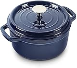 SaryEdge Runder, emaillierter Gusseisen-Schmortopf mit Deckel, 22 cm Durchmesser, multifunktionales Antihaft-Kochgeschirr, geeignet zum Dämpfen, Schmoren, Backen, Braten und,Blue-