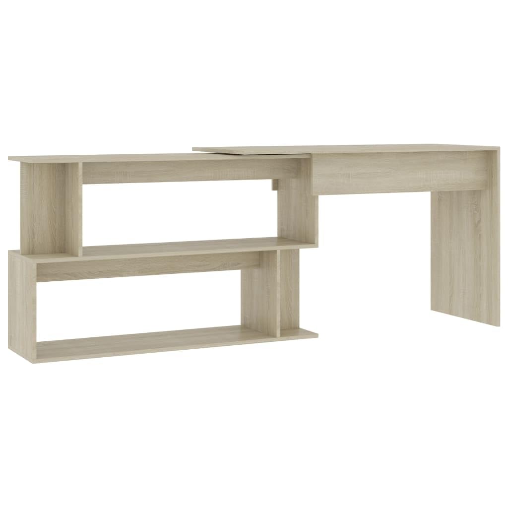 Scrivania angolare in rovere Sonoma, 200 x 50 x 76 cm, girevole, con scomparti aperti, scrivania da ufficio, scrivania per computer, tavolo da gaming, scrivania per casa, ufficio