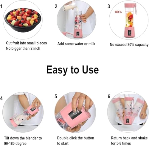 Image of NUVANTA 380ML USB Rechargeable Blender Heavy Duty Juicer, 6 Blades, Mini Handheld Fruit Hand Mixer for Home & Outdoor Use