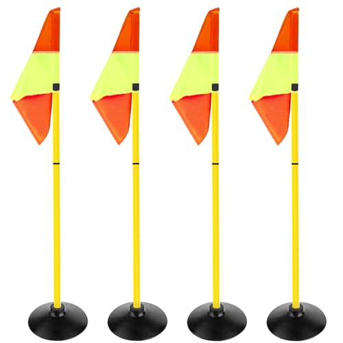 ASENVER 4.9FT Multifunction Football Agility Training Pole Field Warning Rod Corner Flag Pole with Base (Rubber Base, Pack of 4)