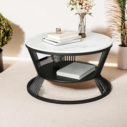 Image of Featuring Two Shelves for Storage, a Wood Movable top for Your Living Room, and Assorted Side, end, and Phone Tables, This Modern Round Coffee Table-Black White