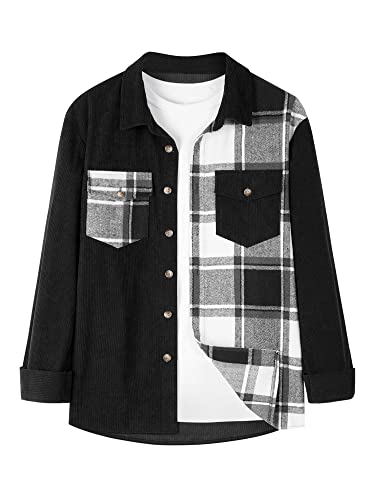 Image of ZAFUL Unisex Plaid Flannel Shirt Jacket Button Down Long Sleeve Pocket Coat Outwear | Mens Fall Clothes Lightweight Long Sleeve Button Down Flap Pocket Jacket Tops for Fall&Winter 2026