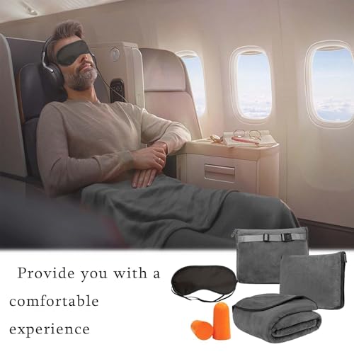 ZHYUAN Reisekissen & Reisedecke 2 in 1,152×127 cm Kissen Decke 2 in 1,mit Augenmasken und Ohrstöpsel,Reisedecke Kissen 2 In 1,Flugzeugdecke mit weichem Kopfkissenbezug,für Urlaub,Büro,Zuhause