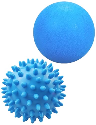 Wayfurr Massage Ball Set – 2 Pack Smooth Lacrosse Ball & Spiky Physio ball Ball for Myofascial Release, Deep Tissue Massage, Plantar Fasciitis Relief (Massage Ball(Blue)+Spiky Ball)