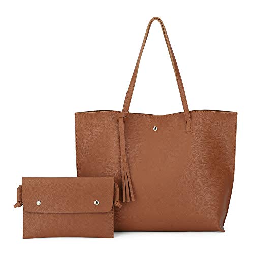 K.EYRE Women’s Faux PU Leather Tote Shoulder Purses Bag for women, Big Capacity Tassel Handbag