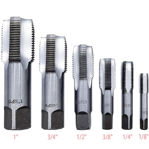 OBPSFY 6-Piece BSP Pipe Tap Set, Bearing Steel Hand Threading Plumbing Tap Set for clean/re-thread damaged/Jam Pipe threads (1\", 3/4\", 1/2\", 3/8\", 1/4\",1/8\")