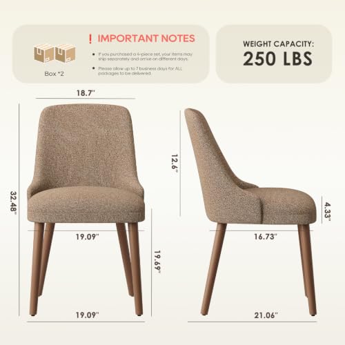 Image of MALOL Dining Room Chair Set of 4, Upholstered Kitchen Chairs with Wood Legs, High-Back Padded Dining Chairs for Dining Room /Restaurant /Cafe, Camel